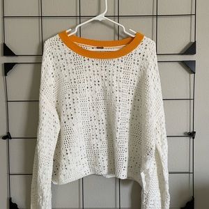 Free People Home Run Cotton Crochet Pullover Sweater